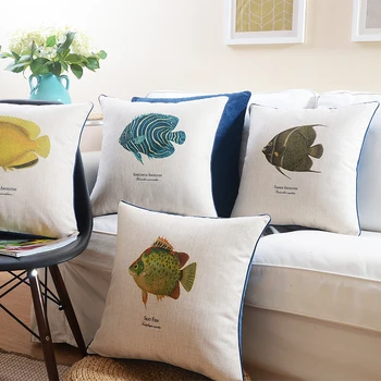 

Home Decorative Pillow Cover Wholesales Soft Velvet /Cotton Linen Cushion Cover Ocean Fish 45x45cm