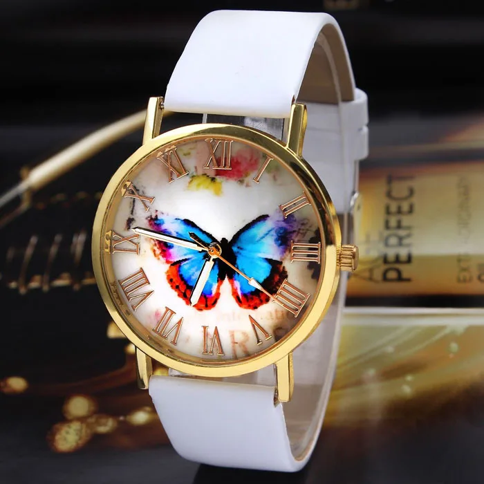 Spendid Women Dress Watches fashion casual Butterfly Style Leather Band Analog Quartz Wrist Watch Ladies Bracelet Female Clock