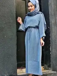 Мусульманская мода для взрослых в полоску абайя Арабская была тонкая с поясом мусульманская абайя платье музыкальный халат молитва