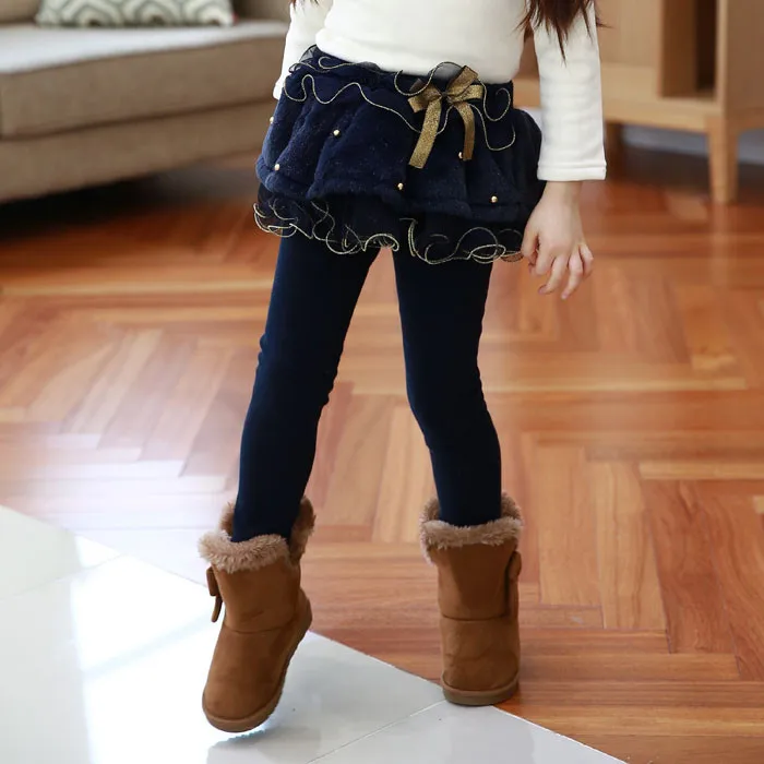 Children s clothing plus thick velvet pants girls new lace mesh leggings culottes wild