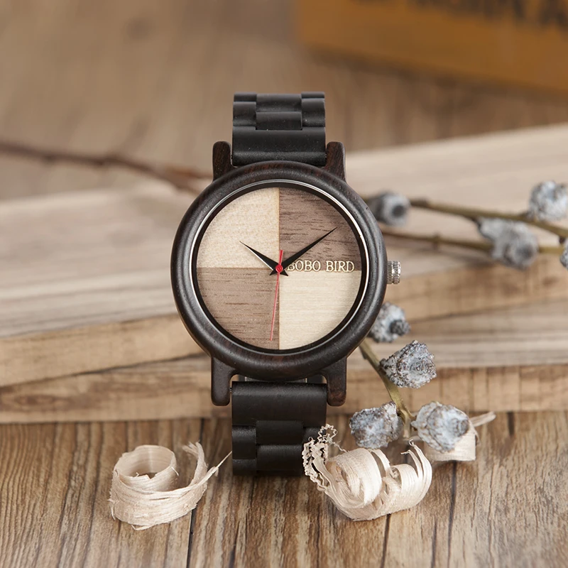 BOBO BIRD Wooden Watch Men Ebony Wood Timepieces Quartz Watch For Men Women Accept Logo Customize Drop Shipping W-N07