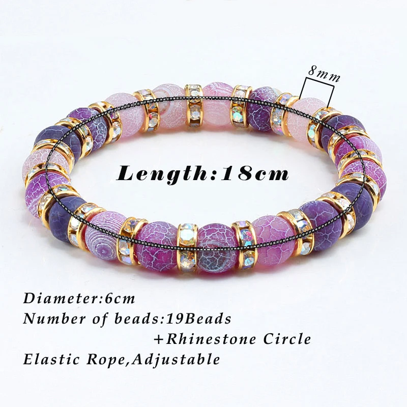 Шарм женский натуральный камень браслет красочные кристалл фиолетовая бусина счастливый браслет из нескольких нитей мужские повседневные спортивные эластичные украшения