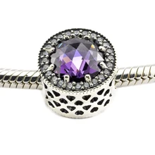 DIY Подходит Пандора шармы браслеты сияющее сердце бусины с фиолетовым кристаллом стерлингового серебра 925-ювелирные изделия