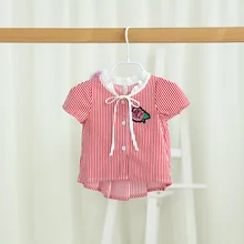 Новинка года летние для маленьких девочек Полосатые блузки для девочек модные хлопковые футболки топы для детей Детская одежда 2 цвета 5 штук в партии 3744