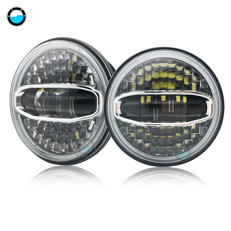 

2Psc 7 Inch LED Headlight H4 Hi-Lo With Blue White Halo Angel Eyes For Lada 4x4 urban Niva Jeep JK Land rover defender Hummer.