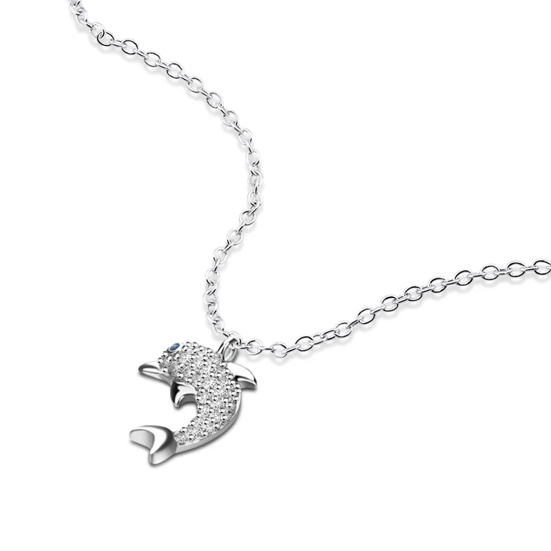 

Cute Girl Silver Necklace 925 Sterling Silver Dolphin Pendant Necklace Solid Silver Clavicle Chain Girls Glamour Jewelry present