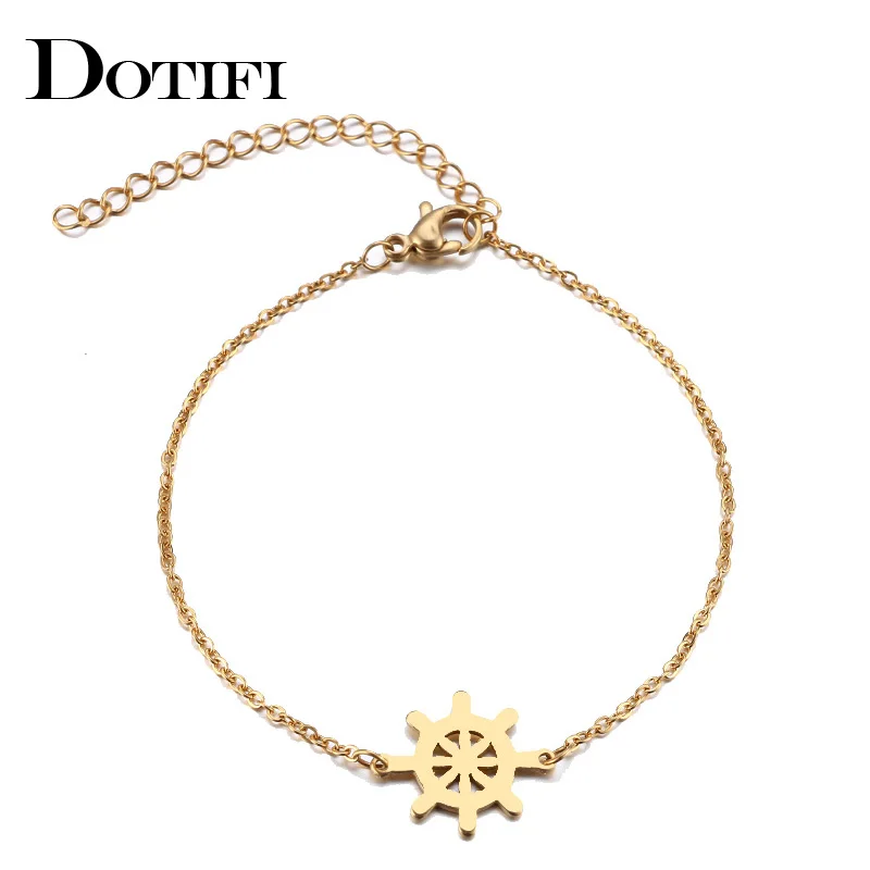 

DOTIFI Stainless Steel Bracelet For Women Man Rudder Gold And Silver Color Pulseira Feminina Lover's Engagement Jewelry