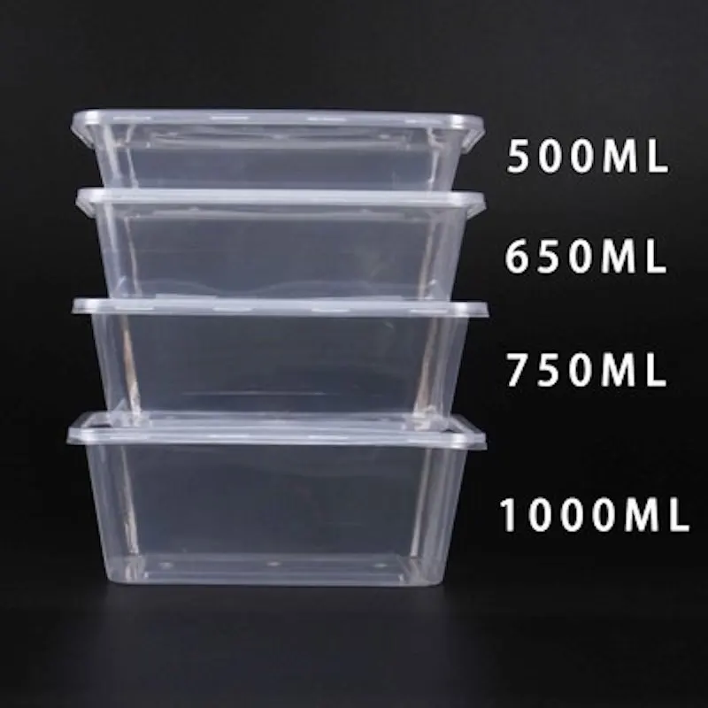 50 шт. привкус-коробка одноразовый контейнер для быстрой Еда коробок для закусок быстро Еда контейнер для микроволновой печи прозрачный 500/650/750/1000 мл