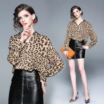 

2020 Womens Fashion Leopard Print Blouse OL Long Sleeve Casual Vintage Shirt Ladies Sexy Plus Size Tops Blusa Feminina