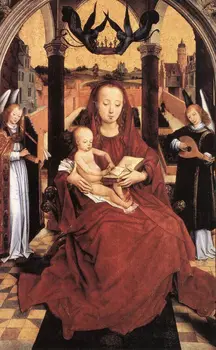 

Classic Figure Oil Canvas Painting Reproductions Memlinc Hans Virgin and Child Enthroned with Two Musical Angels Handmade