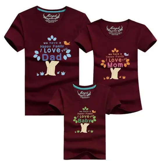 Новые одинаковые комплекты для семьи с принтом «Счастливая семья» для мамы, папы и ребенка летние хлопковые футболки для мальчиков и девочек 13 цветов - Цвет: Фиолетовый