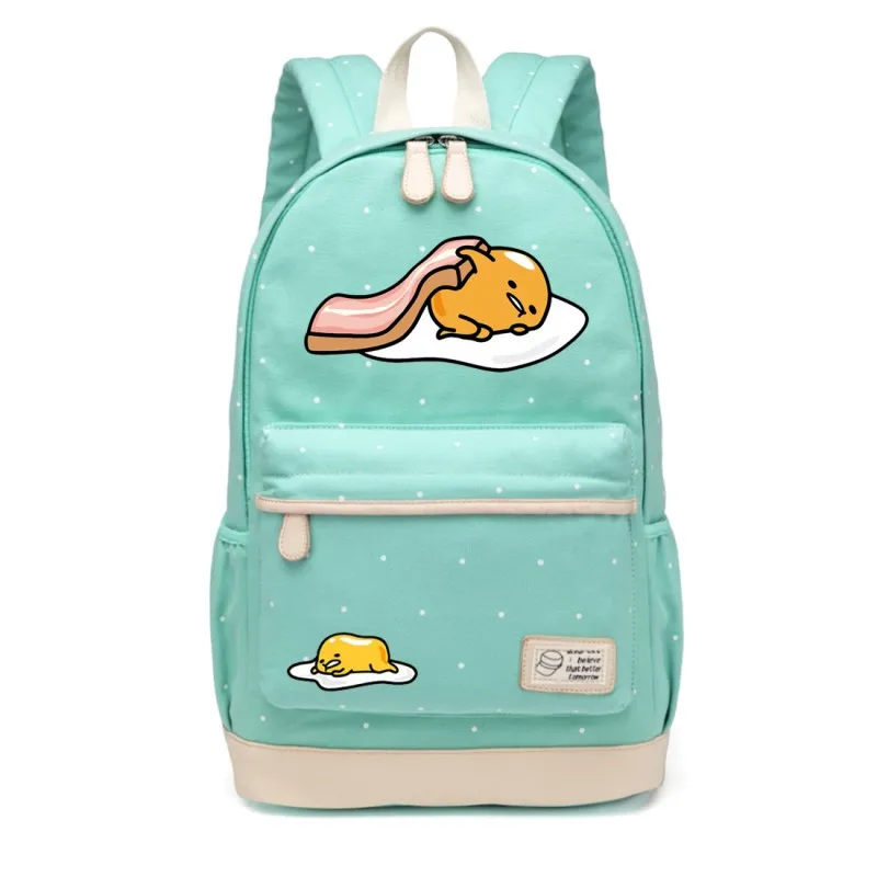 WISHOT Gudetama Холщовая Сумка с изображением ленивых яиц из мультфильма, рюкзаки с цветами и волнистыми точками, рюкзак для девочек, школьная сумка, дорожная сумка на плечо, сумка для книг - Цвет: NEW Green 3