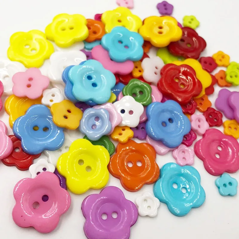 50Pcs 2 Holes Mixed Size Resin Buttons For Craft Flowers Sewing Buttons