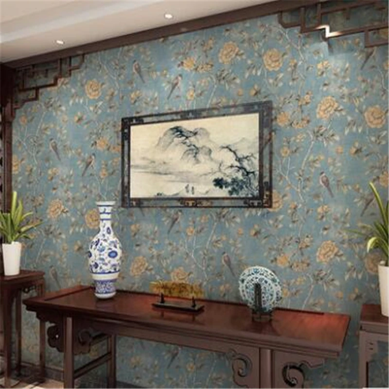 Modern Wallpaper roll rich flowers and birds non-woven wallpaper bedroom study teahouse TV background wallpaper Beibehang Modern Wallpaper roll rich flowers and birds non-woven wallpaper bedroom study teahouse TV background wallpaper Beibehang