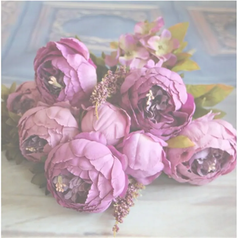 Искусственные цветы Шелковые цветы европейские осенние яркие пионы искусственные листья Свадебные вечерние украшения для дома - Цвет: Purple