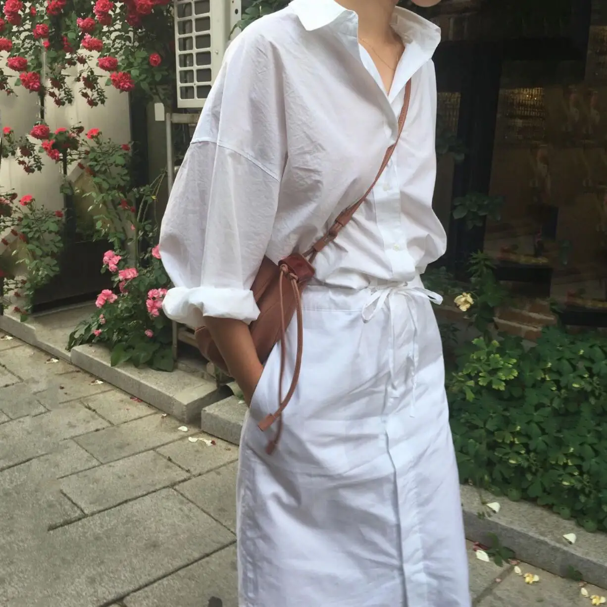 

Women Summer Long Anti-mite Shirt Dress Elegant Single Breasted Loose Long Sleeve Light Transparent Causal Beach White Robe