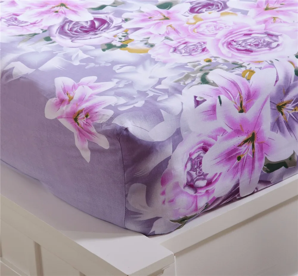 الأزياء الأرجواني الزهور الرعوية نمط 4 قطع مجموعات الفراش 100% ٪ غطاء السرير شرشف غطاء لحاف المخدة أغطية