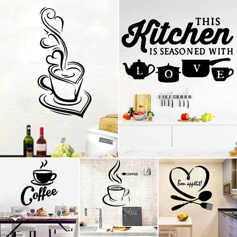 

Kitchen Vinyl Stickers Hot Sale Wallpaper Poster Coffee Cuisine Large Wall Sticker Mural Popular House Decoration