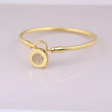 Браслет из стерлингового серебра S925 пробы с логотипом золотого цвета, фирменный замок, Гладкий Браслет-змейка, браслет с бусинами, очаровательные ювелирные изделия DIY