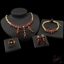 Yulaili Free Shipping 2017 New Arrival Zinc Alloy Red Zircon Ladies Pure Gold Dubai Jewelry Sets