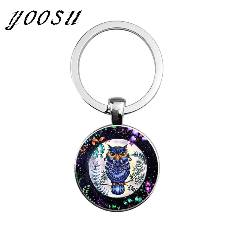 

2018 Fashion Owl Keychain Jewelry Glass Cabochon Time Gem Pendant Bird Picture Sweater Keychain Women Fashion Jewellery