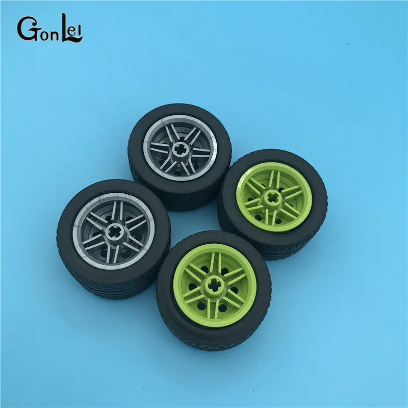 

2Pcs Tires + 2Pcs Wheel MOC Brick Technic Wheel 43*22mm ZR Rim New-Green Grey fit with 44309 56145c01 building blocks kids gift