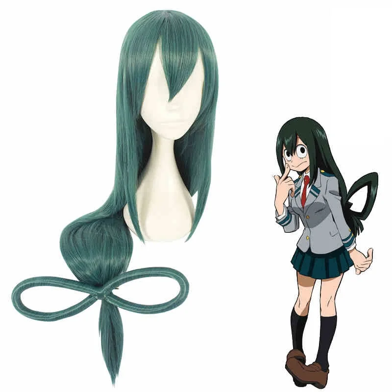 Длинный Темно-зеленый парик Tsuyu Asui Boku No Hero Academy cosplay Парик Аниме Мой герой