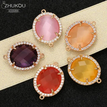 

ZHUKOU 16x22mm Brass Cubic Zirconia Crystal Connectors accessories for Necklace jewelry making Handmade jewelry findings VS339