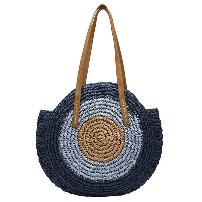 

Straw Bag Women'S Fashion Shoulder Bag Center Round Rattan Straw Hand-Woven Bohemian Large Size Beach Bag
