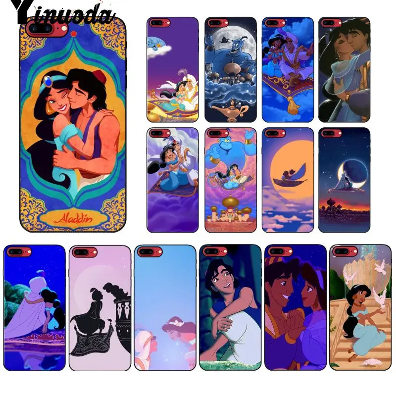 Funda de teléfono de silicona negra Yinuoda Capa Aladino y princesa Jasmine para iPhone 8, 7, 6, 6 S, Plus, 5, 5S SE XR X XS X MAX Coque Shell
