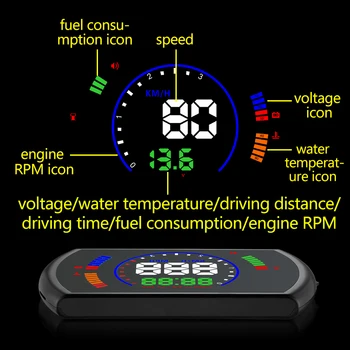 

GEYIREN S600 5.8" HUD OBD2 Digital Speedometer Car Windscreen Projector Head Up Display Fuel Speed RPM Voltage Alarm Two Display