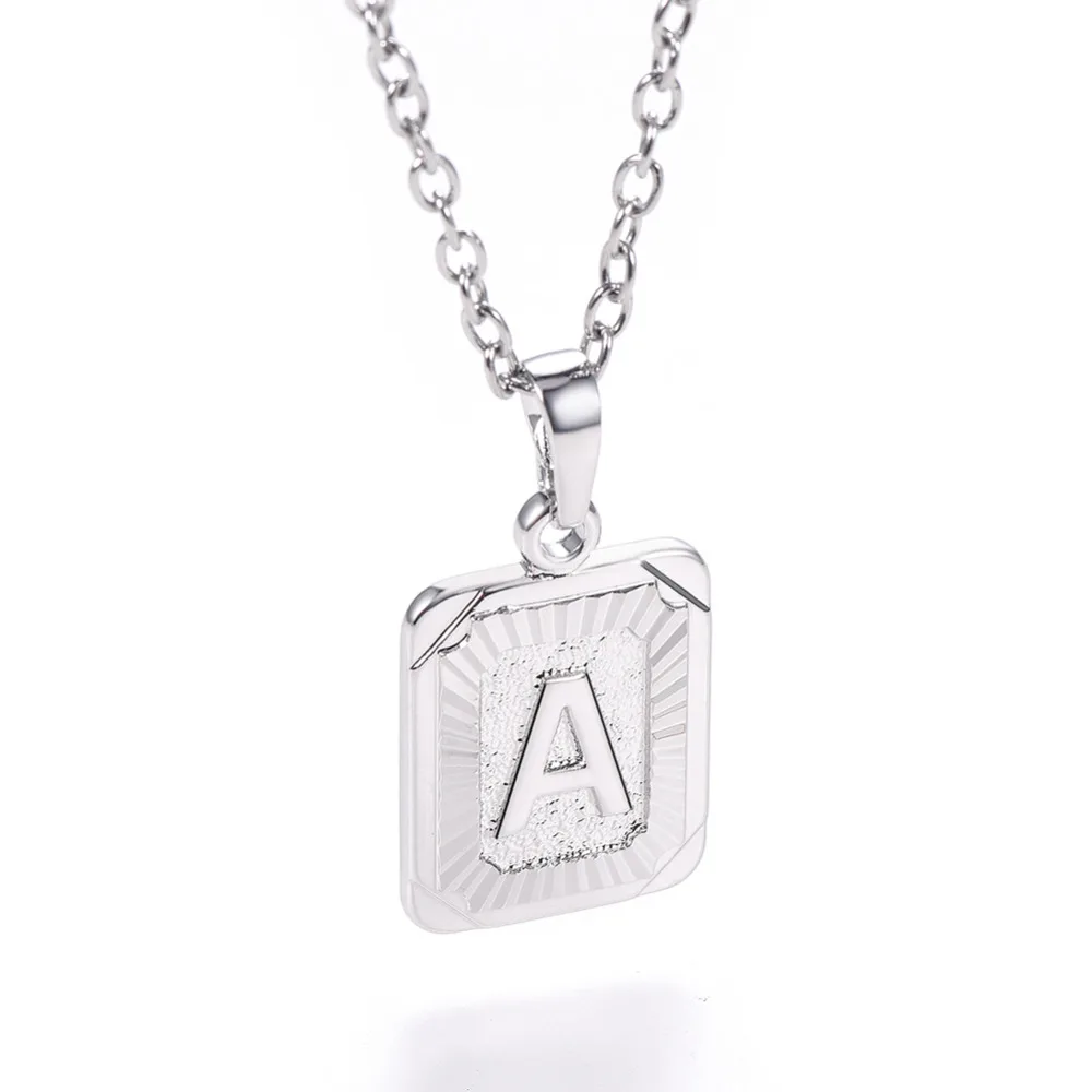 U7 Square Letters Necklaces Pendant Chain Necklace for Women Men English Initial Name Alphabet Jewelry Best Birthday Gifts P1196