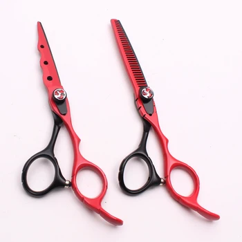 

6" 17.5cm Engraving Logo Red Color Haircut Barber Scissors Thinning Scissors Cutting Shears Professional Hair Scissors Set C1019