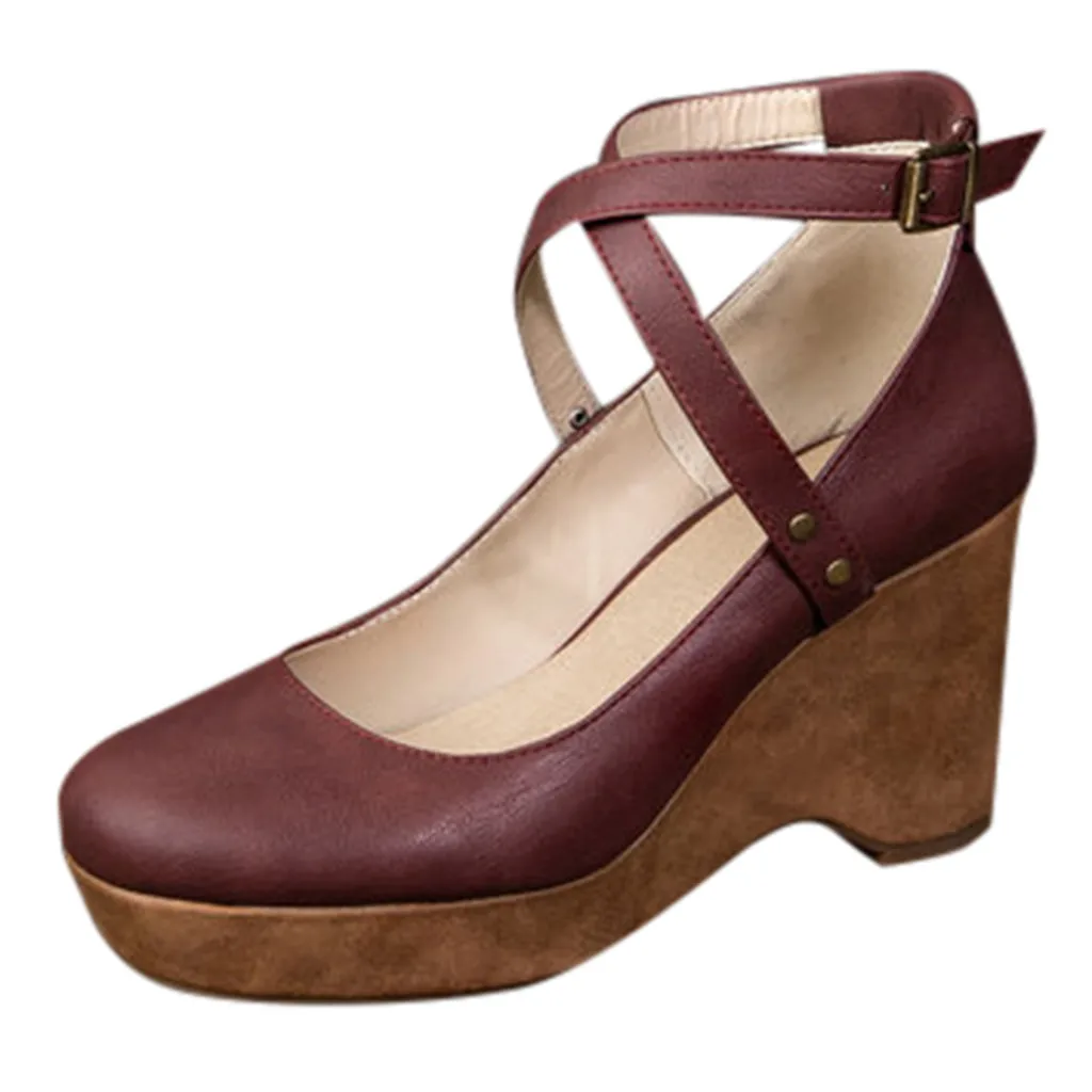 SAGACE/Женская обувь; модная обувь на плоской танкетке с круглым носком; обувь на ремешке с пряжкой; Элегантные ботильоны на толстой подошве; zapatos de mujer; Прямая поставка; May21 - Цвет: Wine Beige