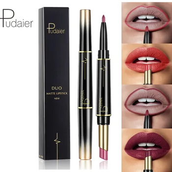 

Pudaier two tone lipstick pencil 16 colors waterproof long lasting sexy red nude lip liner pencil velvet matte lipstick PD029