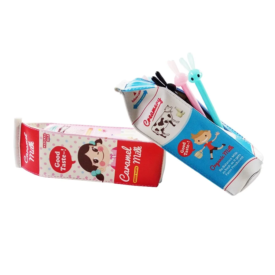 

10 Pcs/lot Cute PU Pencil Case Milk Pencil Bag Novelty Item High Quality School Materials Wholesale