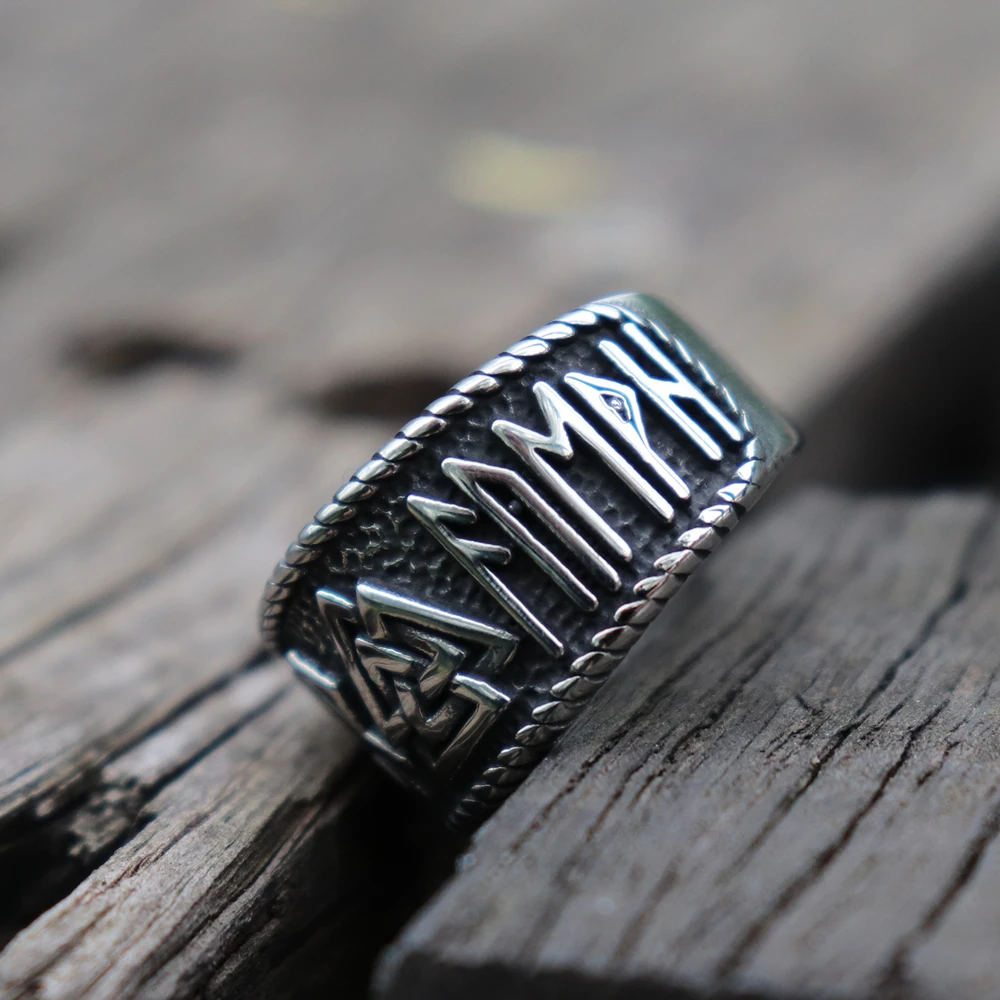 Винтаж серебро Викинг один кольца с рунами мужское кольцо из нержавеющей стали 316L норвежский амулет ювелирные изделия