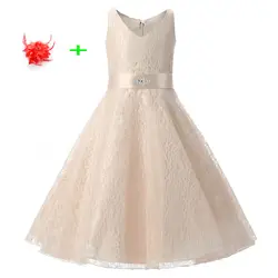 Элегантная праздничная одежда для детей 9 лет до 15-цвета шампань с цветочным узором Платья для девочек для свадьбы Вечерние детские