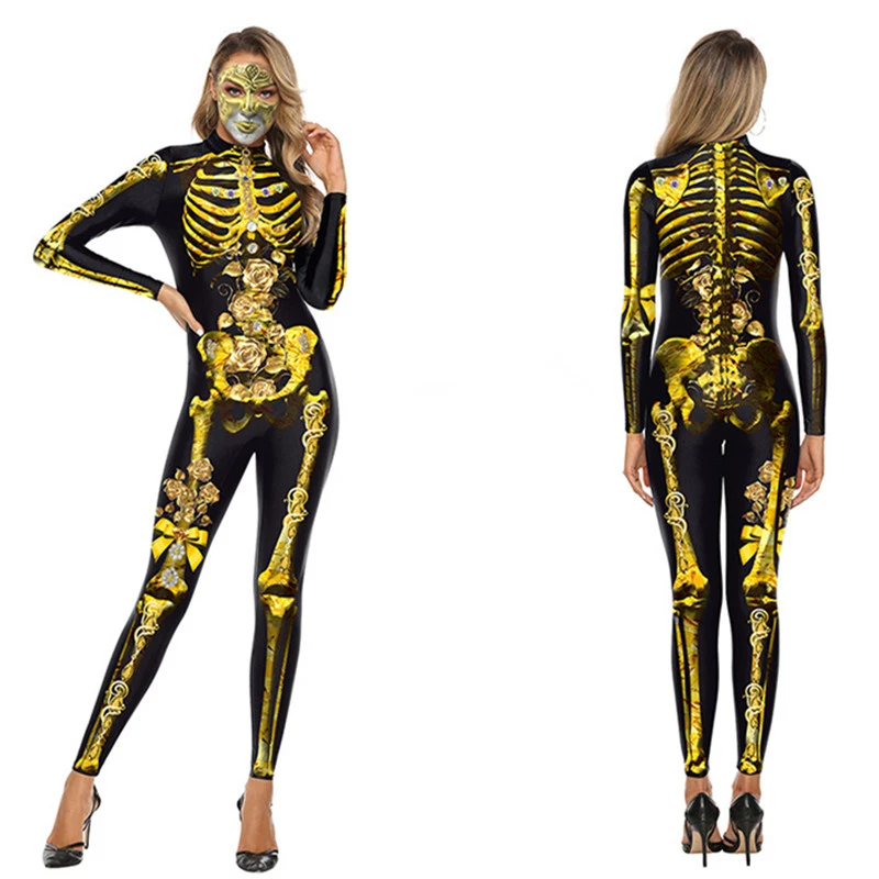 

Halloween Props Horror Skull Skeleton Scary Cosplay Costume For Women's Adult Digital-Print Full-Body Jumpsuits Rompers New