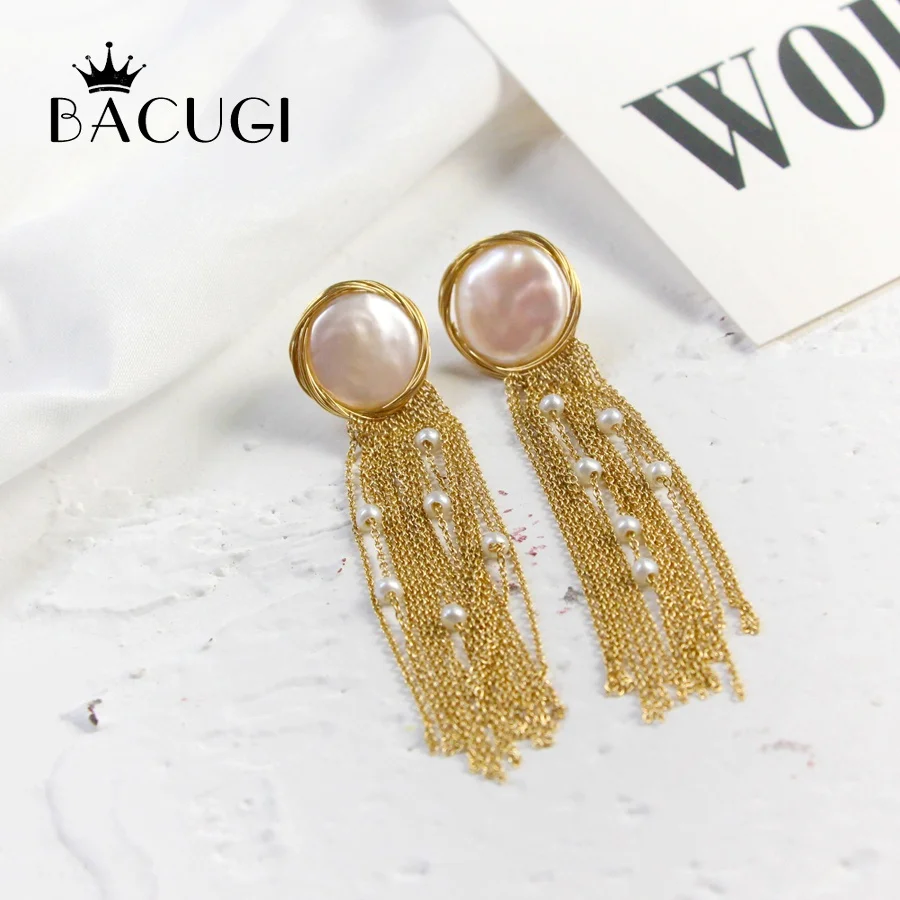 

2019 new designer 14KGF gold earrings handmade pearl tassel earrings drop earrings jewelry earrings For women