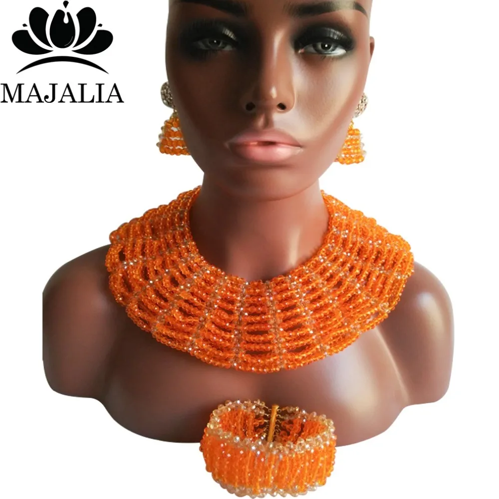 

2017 Fashion Nigeria Wedding african beads jewelry set orange Crystal necklace Bridal Jewelry sets Free shipping VV-173