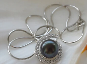 

Jew27139 NICE 12mm black round pearl pendant 17inch Chain
