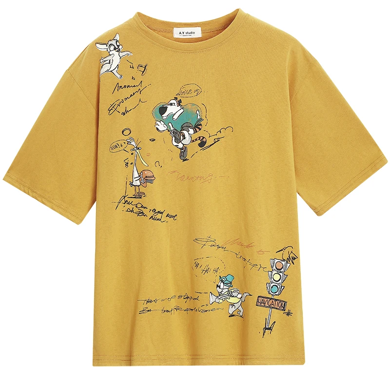 

Ins Women Clothes Female Harajuku 2019 New Summer Korean Style of the Loose Ins Short Sleeve O-neck T-shirt Wild Cartoon Shirt