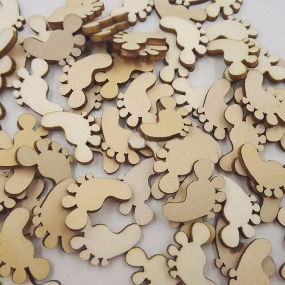 50Pcs Wooden Baby Feet shapes Laser Cut MDF Blank Embellishments Craft