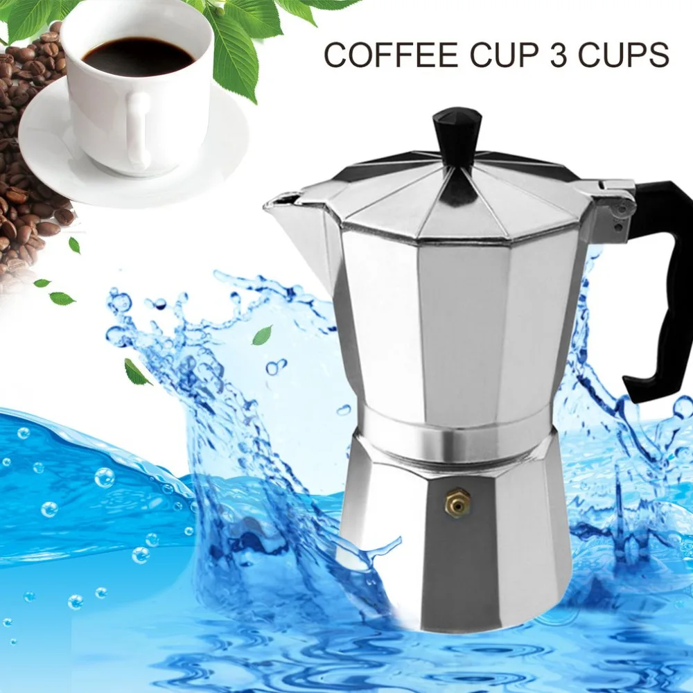 Moka Эспрессо кофеварка Percolator Pot 3 чашки/6 чашек Алюминиевый 8 угловых эспрессо Плита