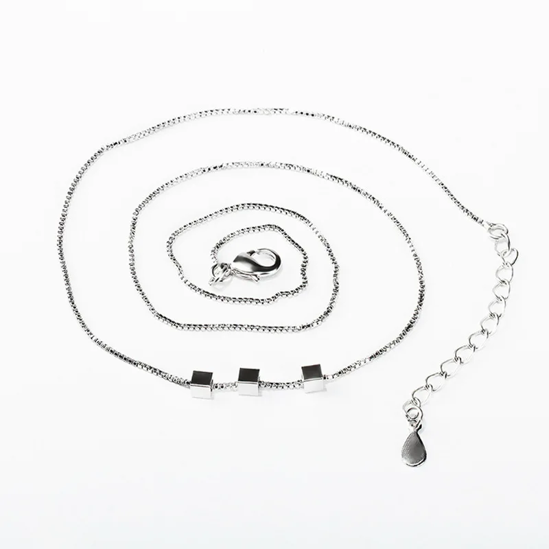 

Slive Plated Simple Square Necklace Pendant Jewelry Fashion Geometric Cube Necklace Gift for Girls