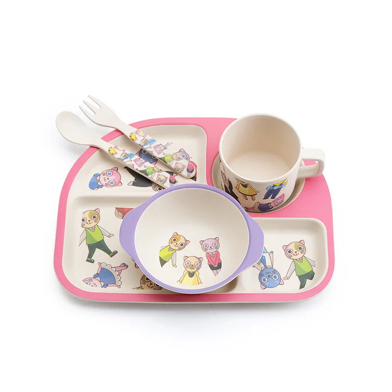 Children Cartoon Tableware Set Bamboo Fiber Baby Feeding Plate With Bowl Fork Spoon Cup Set Kids Traning Dinnerware 5 Pcs/Set Children Cartoon Tableware Set Bamboo Fiber Baby Feeding Plate With Bowl Fork Spoon Cup Set Kids Traning Dinnerware 5 Pcs/Set