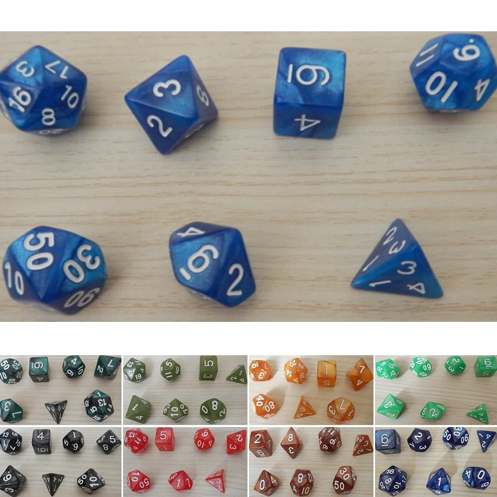 

7Pcs Wholesale 4 6 8 10 12 20 DND D&D Games Set Side Multi-Sided Gem Dice Die for RPG