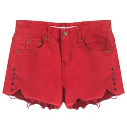 Летние модные женские красные армейские зеленые нестандартные рваные джинсовые шорты с кисточками, повседневные рваные шорты с высокой