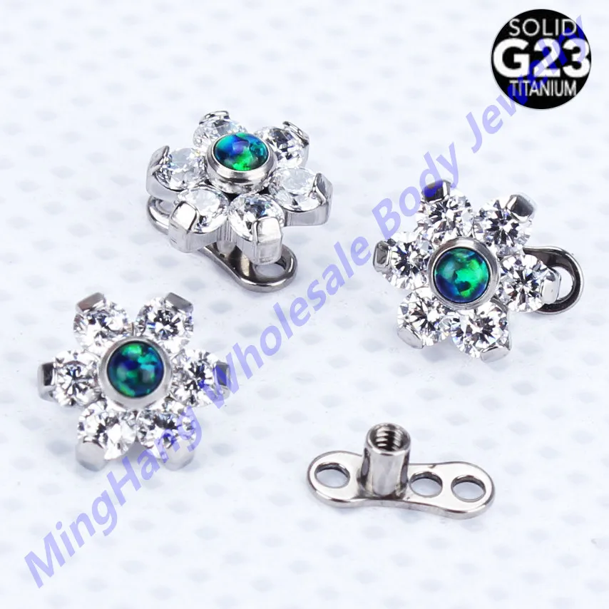 

10pcs/lot G23 Titanium Opal Flower Tops Dermal Anchor Piercing Body Jewelry